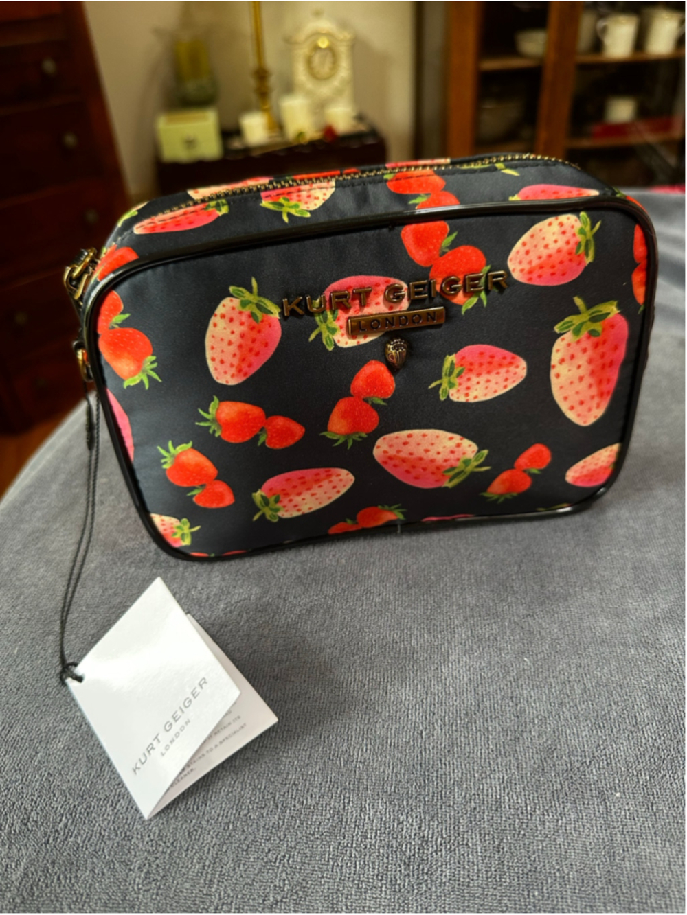 Kurt Geiger Black Red Strawberry Print Nylon Crossbody Bag